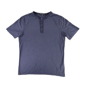 Robert Barakett Henley Mens Large Pima Cotton Striped Shirt Preppy Minimalist